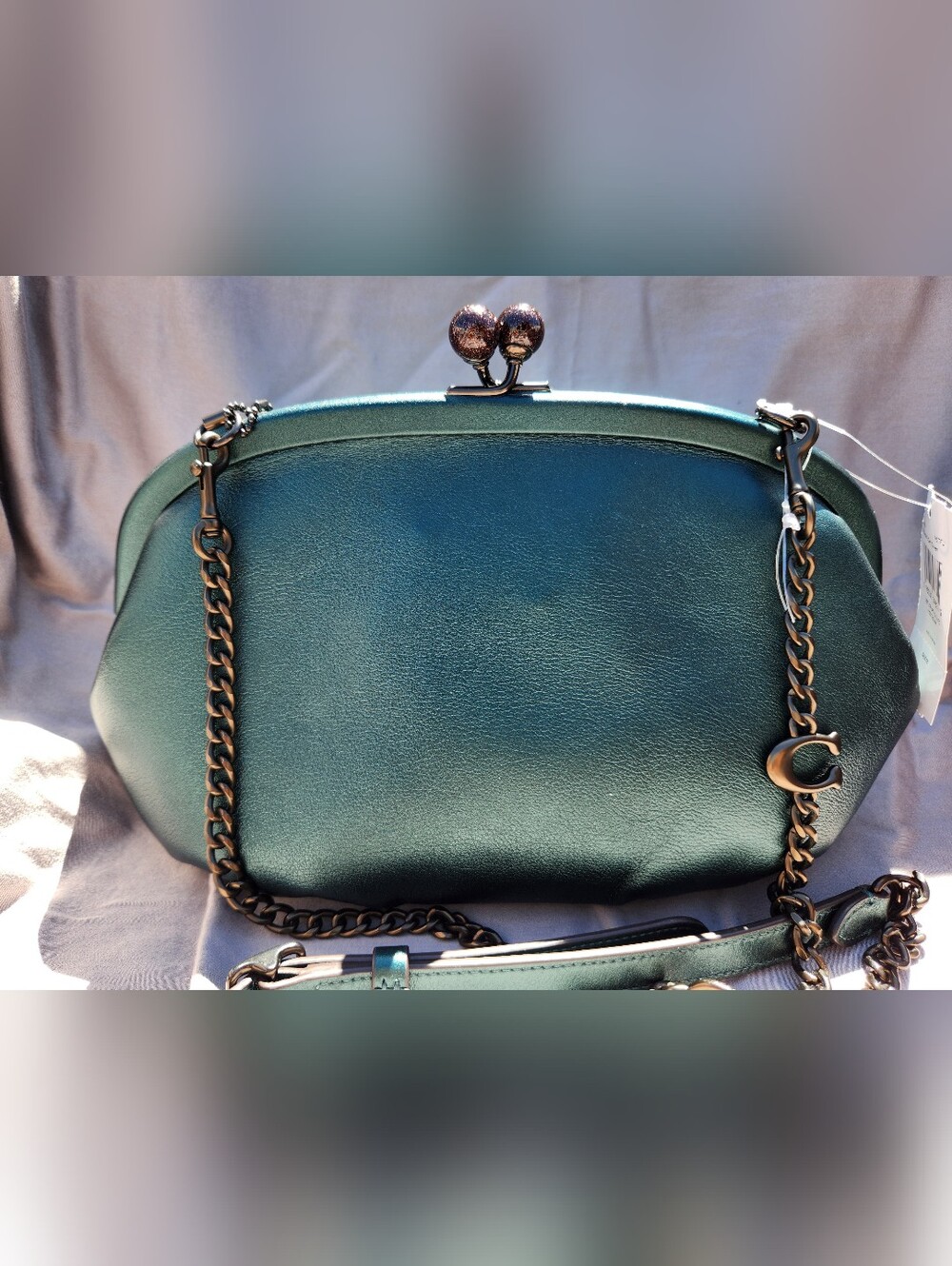 Coach Teal Metallic  Leather Kiss-Lock Clutch - Picture 2 of 16